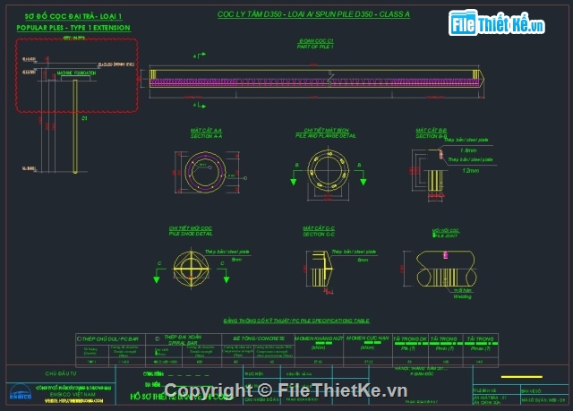 Bản vẽ cọc ly tâm,cọc ly tâm,cọc ly tâm PHC D350,móng cọc ly tâm,Filethietke cọc ly tâm