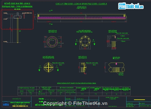 Bản vẽ cọc ly tâm,cọc ly tâm,cọc ly tâm PHC D350,móng cọc ly tâm,Filethietke cọc ly tâm