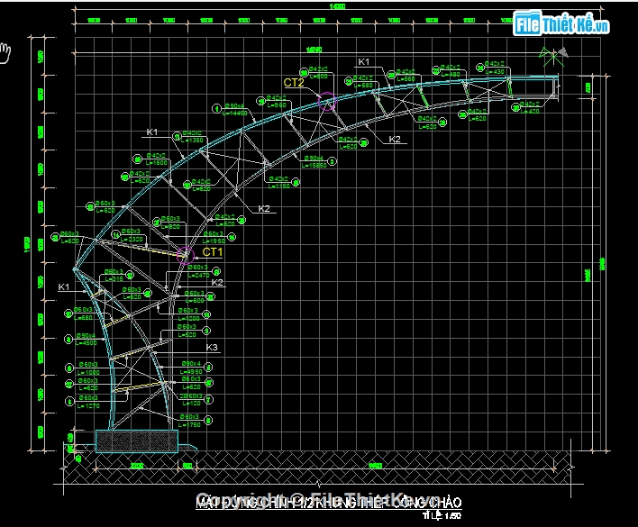 Bản vẽ cổng chào,kết cấu cổng chào,File cad cổng chào,Hồ sơ cổng chào,mái vòm thép ống,CAD cổng chào 25.5m