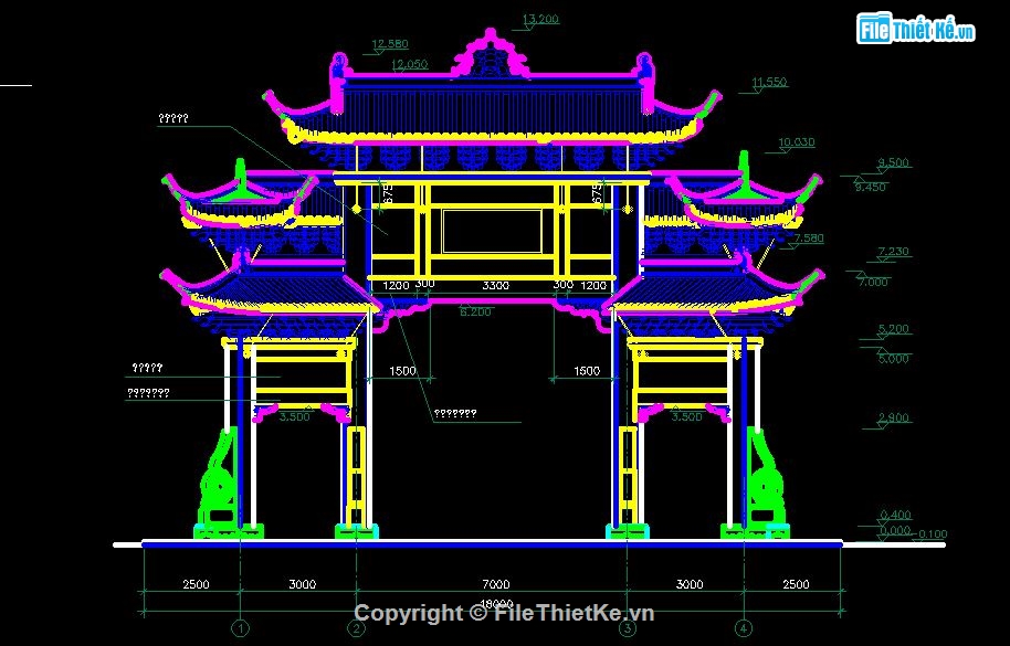 cổng chùa,Bản vẽ cad cổng chùa,File cad cổng chùa,mẫu cổng chùa