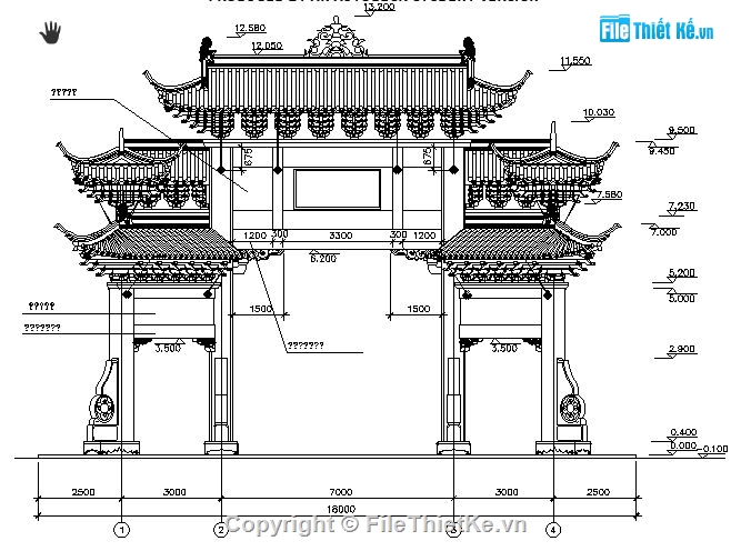 cổng chùa,Bản vẽ cad cổng chùa,File cad cổng chùa,mẫu cổng chùa