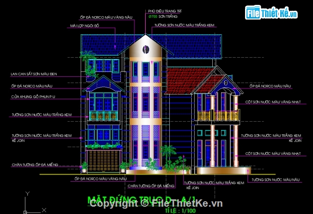 File cad biệt thự 3 tầng,biệt thự 3 tầng,Biệt thự 3 tầng 8.7x13.685m