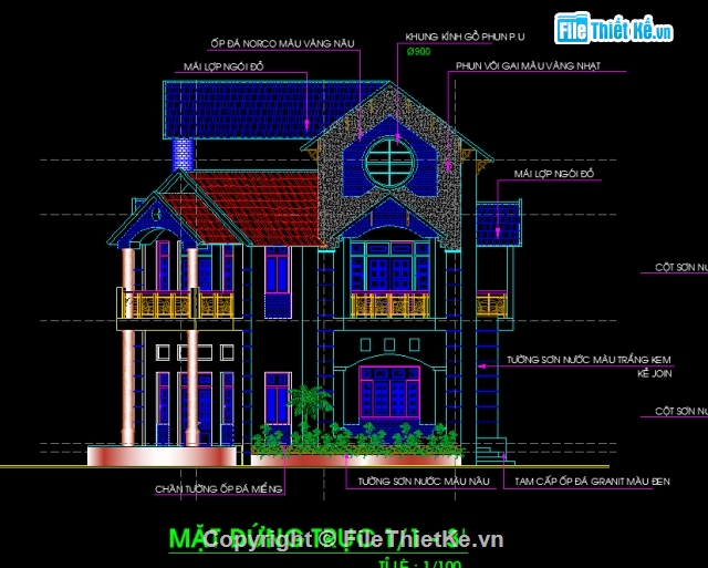 File cad biệt thự 3 tầng,biệt thự 3 tầng,Biệt thự 3 tầng 8.7x13.685m