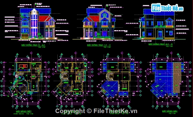 File cad biệt thự 3 tầng,biệt thự 3 tầng,Biệt thự 3 tầng 8.7x13.685m