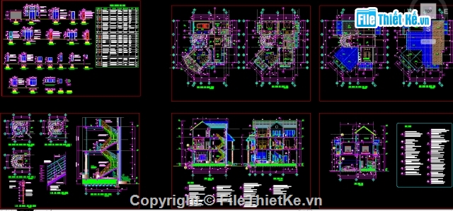 File cad biệt thự 3 tầng,biệt thự 3 tầng,Biệt thự 3 tầng 8.7x13.685m