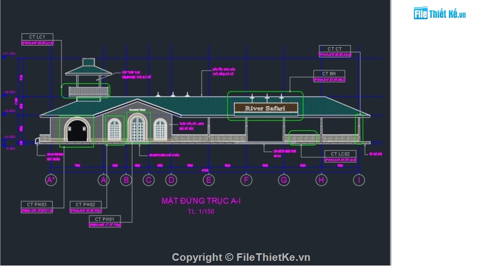 Vinpearl Nam Hội An,Nhà bến thuyền 11x41m,bản vẽ nhà bến thuyền,thiết kế nhà bến thuyền,file cad nhà bến thuyền,kiến trúc nhà bến thuyền Vinpearl