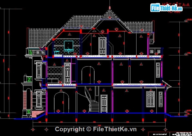 Biệt thự 17.7 x 12m,biệt thự 3 tầng,kiến trúc nhà 3 tầng mái thái