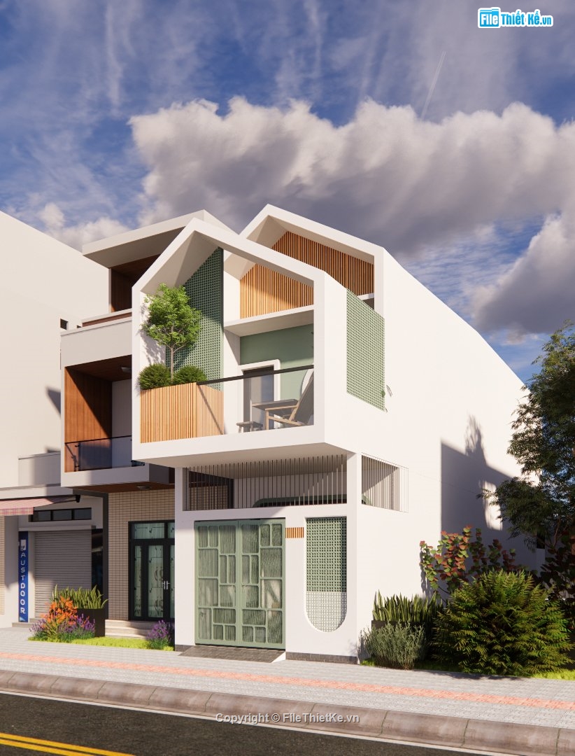 thiết kế nhà phố 2 tầng,kiến trúc 2 tầng,bản vẽ cad nhà phố 2 tầng