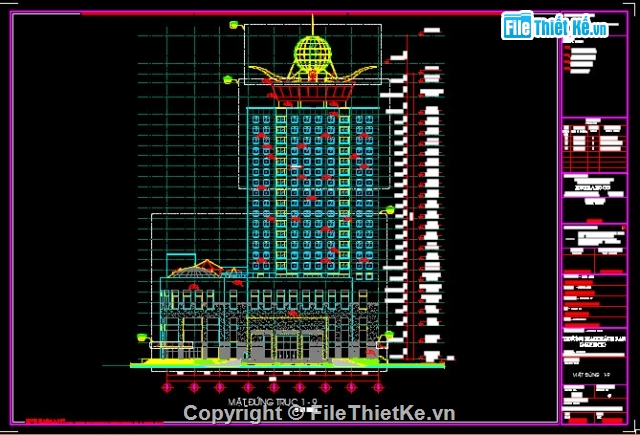 Kiến trúc Khách sạn Majestic,Bản vẽ nghiêng,bản vẽ cad khách sạn,Filethietke khách sạn,Khách sạn 17 tầng