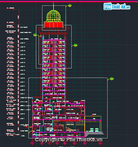Kiến trúc Khách sạn Majestic,Bản vẽ nghiêng,bản vẽ cad khách sạn,Filethietke khách sạn,Khách sạn 17 tầng