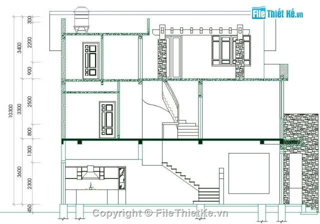 Bản Vẽ Cad Kiến Trúc Nhà 2 Tầng 1 Tum Có Mái Kích Thước 7X12M