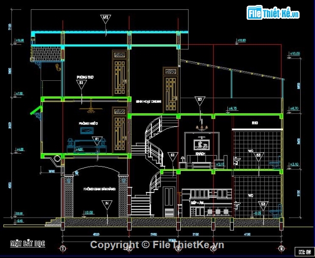 Bản vẽ nhà phố,kiến trúc 3 tầng,kiến trúc 2 tầng 1 tum,nhà phố 6x13m