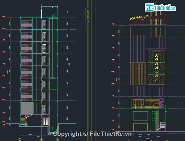quán karaoke,karaoke,bản vẽ quán karaoke,thiết kế quán hát,bản vẽ thiết kế quán karaoke 5 tầng