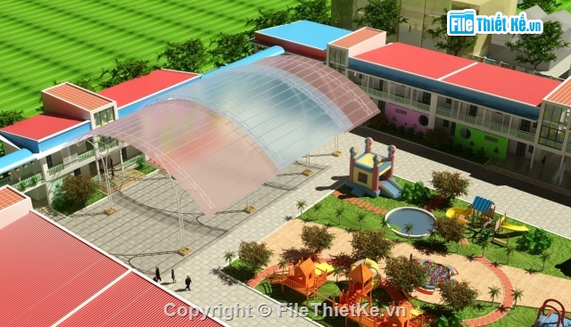 mẫu trường tiểu học đẹp,trường tiểu học có phối cảnh,bản vẽ trường tiểu học đẹp