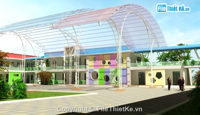 mẫu trường tiểu học đẹp,trường tiểu học có phối cảnh,bản vẽ trường tiểu học đẹp