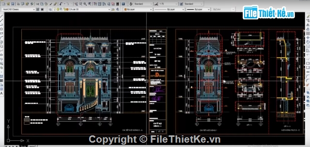 biệt thự 3 tầng,bản vẽ lâu đài,cad lâu đài,bản vẽ cad biệt thự,bản vẽ autocad biệt thự,biệt thự lâu đài