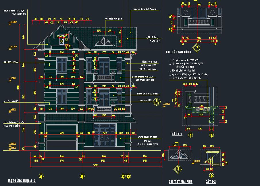 biệt thự 3 tầng,bản vẽ cad biệt thự 3 tầng,mẫu biệt thự 3 tầng,biệt thự 3 tầng 14x14.9m