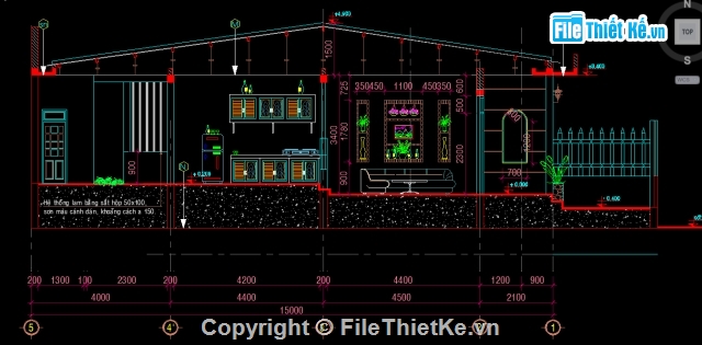 nhà cấp 4 mái thái,Nhà 1 tầng 5x15m,thiết kế nhà 5x15m,bản vẽ nhà cấp 4