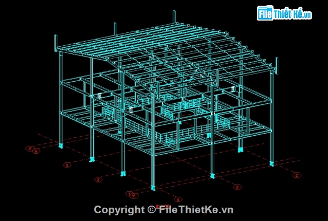 Bản vẽ cad Nhà 3 tầng kết cấu thép 19x22m