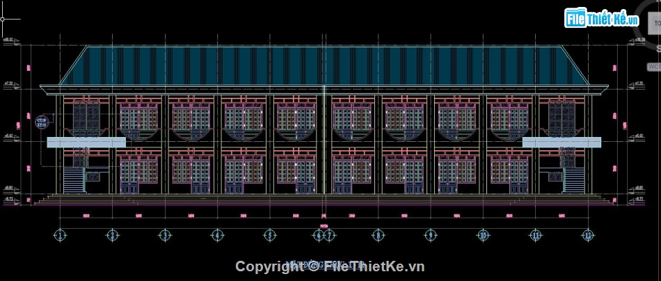 bản vẽ trường học 9.8x36.25m,File cad  trường học 2 tầng,trường học 2 tầng 9.8x36.25m,kiến trúc trường học 2 tầng