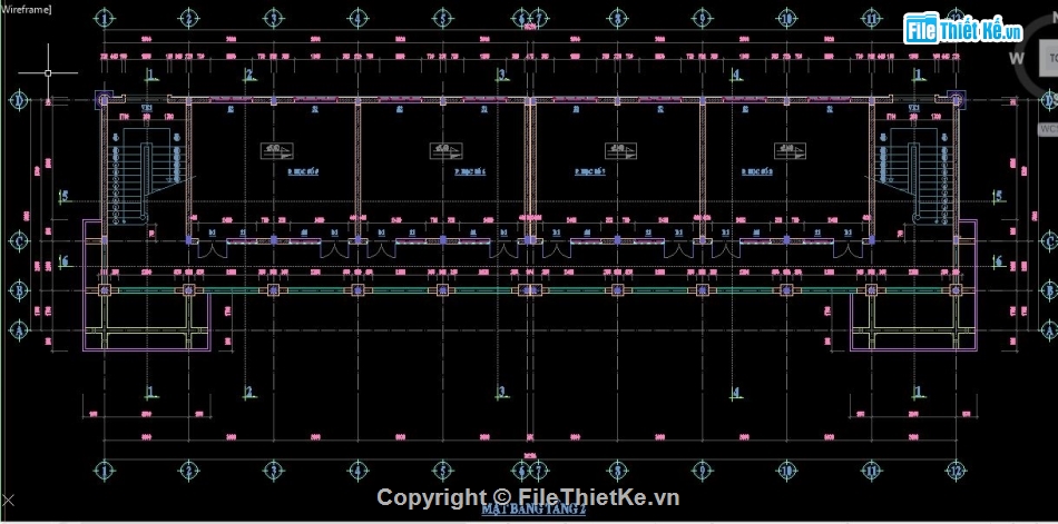 bản vẽ trường học 9.8x36.25m,File cad  trường học 2 tầng,trường học 2 tầng 9.8x36.25m,kiến trúc trường học 2 tầng