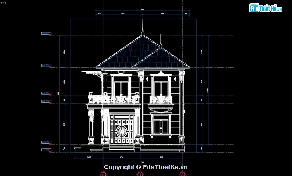 tân cổ điển,nhà 2 tầng mái nhật,cad nhà mái nhật