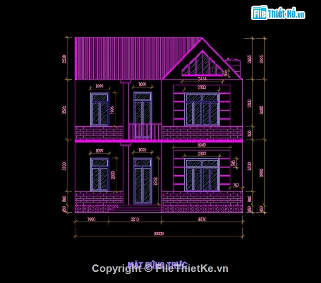 nhà 2 tầng,nhà 2 tầng 10x12.85m,bản vẽ nhà 2 tầng,file cad nhà ở 2 tầng,thiết kế nhà 2 tầng