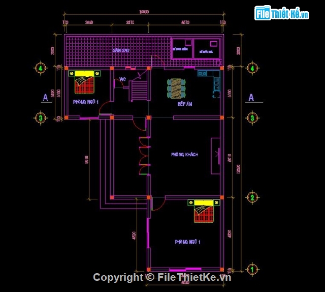 nhà 2 tầng,nhà 2 tầng 10x12.85m,bản vẽ nhà 2 tầng,file cad nhà ở 2 tầng,thiết kế nhà 2 tầng