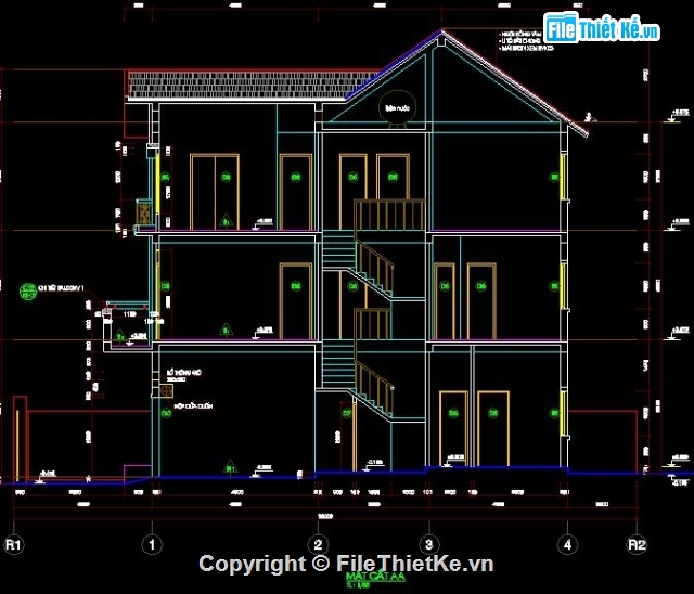 Bản vẽ cad nhà ở 3 tầng 7x12m