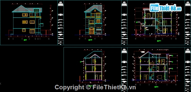 bản vẽ nhà ở,Bản vẽ autocad,nhà 3 tầng,3 tầng