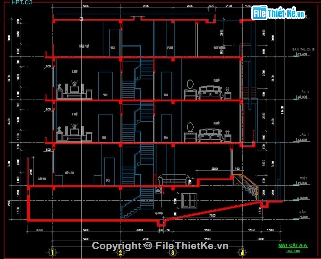 nhà phố 4 tầng 5x15m,nhà phố 4 tầng 1 hầm,bản vẽ cad nhà phố,CAD nhà phố 4 tầng