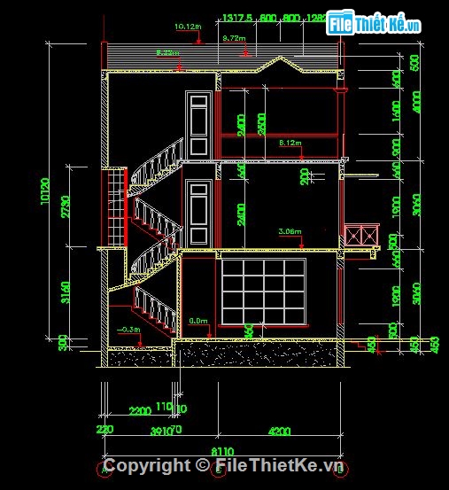 Bản vẽ nhà phố,Nhà phố hiện đại,Nhà phố 8x8m,kiến trúc 3 tầng