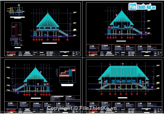 Bản vẽ cad nhà văn hóa xã ở tây nguyên,bản vẽ nhà rông tây nguyên,bản vẽ nhà văn hóa trên tây nguyên