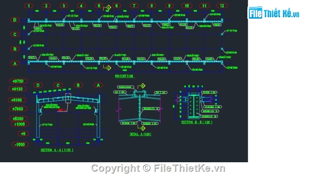 nhà xưởng,Nhà xưởng KCT kích thước 66mx15m,Bản vẽ chi tiết nhà xưởng,bản vẽ nhà công nghiệp