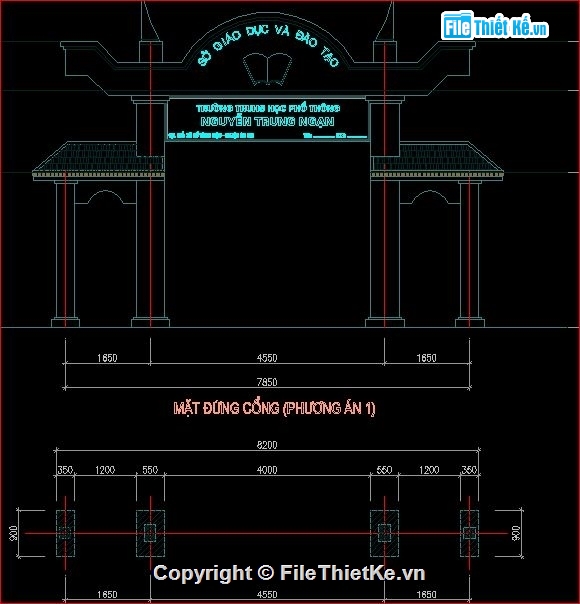 cổng trường THPT,bản vẽ cổng trường học,cổng trường lạ,Bản vẽ