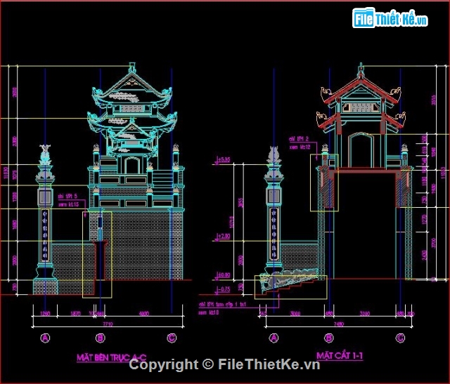 thiết kế cổng đình chùa,bản vẽ cổng đình chùa,mẫu cổng đình chùa đẹp