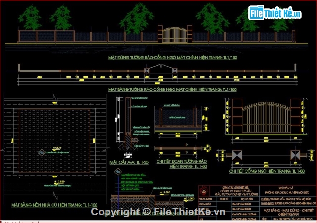 Bản vẽ cad thiết kế Cổng trường, sân vườn trường mẫu giáo đẹp