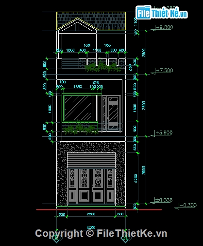 Bản vẽ nhà phố,nhà phố kt 4x16m,Kiến trúc nhà phố,nhà phố 3 tầng