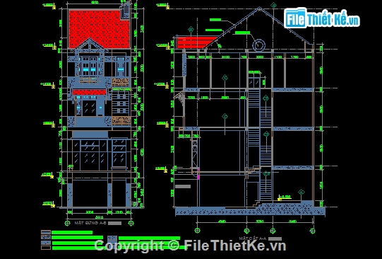 Bản vẽ cad Thiết kế Nhà phố 4 tầng kích thước 5x12m