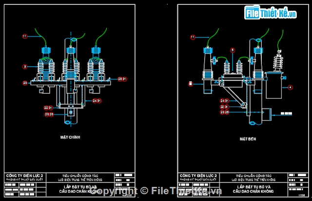 TBA hạ thế,bản vẽ mẫu TBA hạ thế,trạm treo,trạm bệt,TBA điện lực,hạ thế TBA