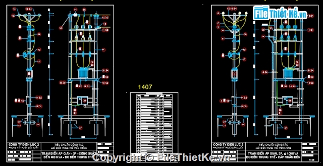 TBA hạ thế,bản vẽ mẫu TBA hạ thế,trạm treo,trạm bệt,TBA điện lực,hạ thế TBA