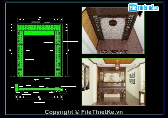 bản vẽ cad vách sau bàn thờ,bản vẽ cad vách trang trí phòng thờ,bản vẽ vách trang trí phòng thờ