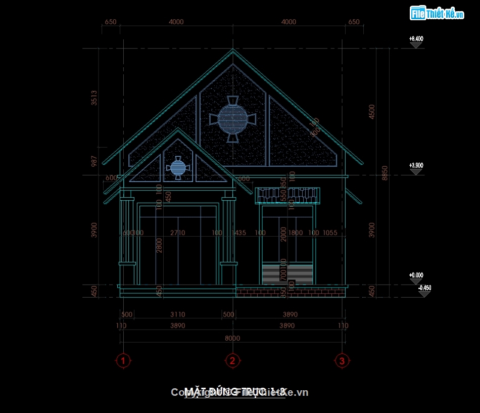 nhà cấp 4 8x8m,nhà vườn 01 tầng mái thái,file cad biệt thự 1 tầng,mẫu biệt thự 1 tầng,thiết kế biệt thự 1 tầng