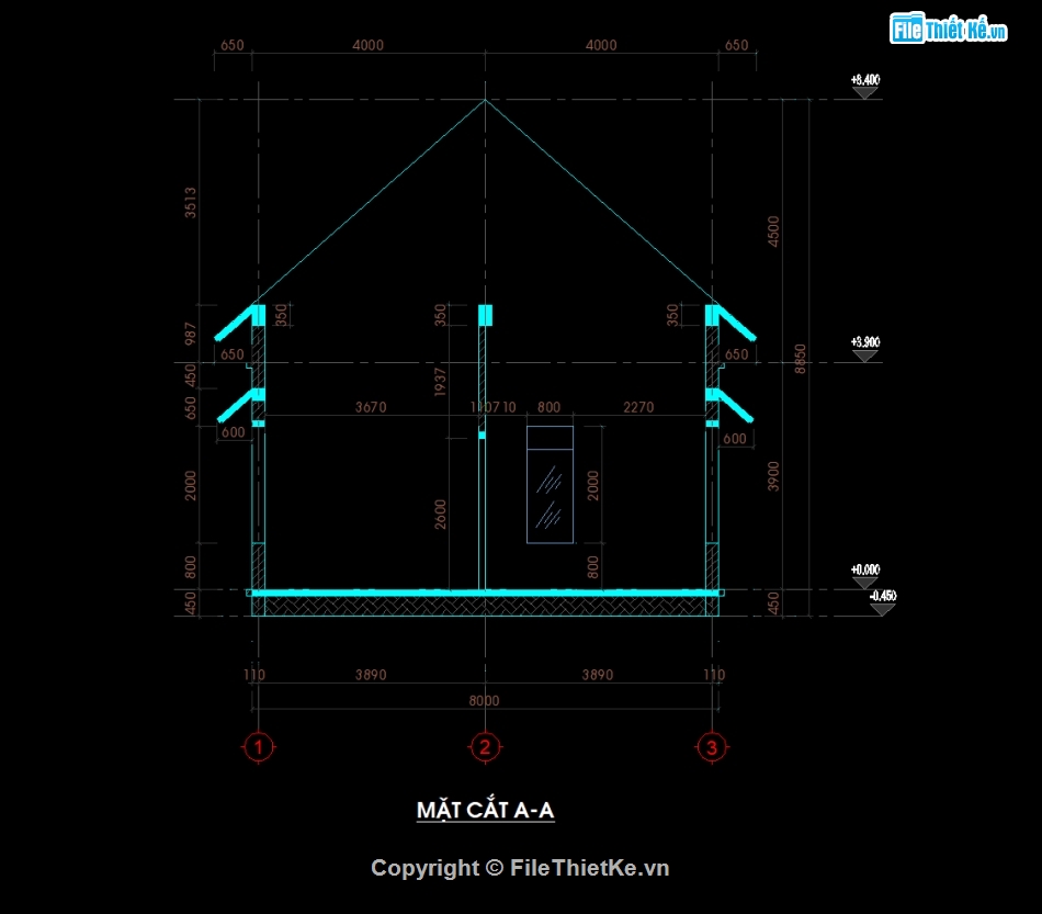 nhà cấp 4 8x8m,nhà vườn 01 tầng mái thái,file cad biệt thự 1 tầng,mẫu biệt thự 1 tầng,thiết kế biệt thự 1 tầng