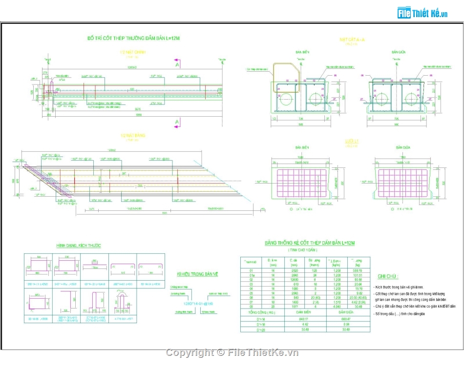 Dầm cầu,dầm bản lỗ rỗng,Bản vẽ,bản vẽ dầm bản 12m,lan can cầu,khe co giãn