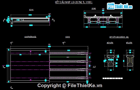 Bản vẽ,Bản vẽ cầu dầm,Bản vẽ dầm I,cầu dầm I 1 nhịp 20.7m