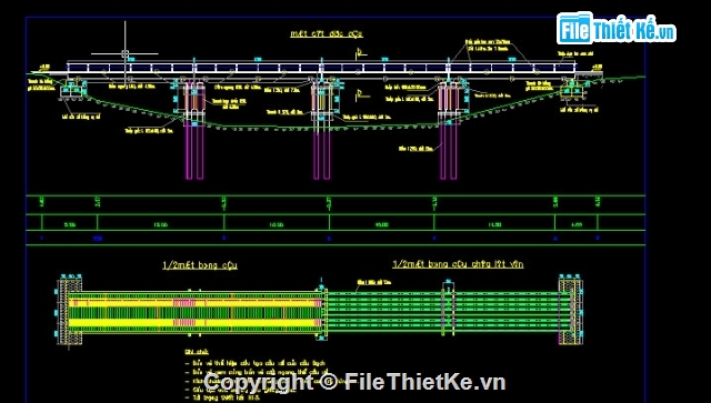 Bản vẽ,Bản vẽ cầu dầm,Bản vẽ dầm T,cầu dầm T 3 nhịp 18m