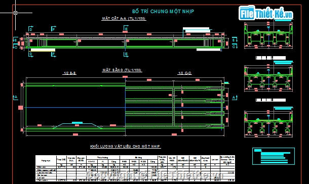 Bản vẽ,Bản vẽ cầu dầm,Bản vẽ dầm T,cầu dầm T 6 nhịp 33m