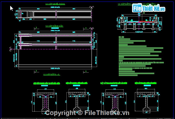 thiết kế cầu,Bản vẽ dầm T,Cầu 4 nhịp dầm T 33m,Khổ cầu B=7+2x0.5m,Bản vẽ cầu Huổi Nguyên - Km11+794.26