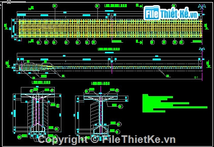 thiết kế cầu,Bản vẽ dầm T,Cầu 4 nhịp dầm T 33m,Khổ cầu B=7+2x0.5m,Bản vẽ cầu Huổi Nguyên - Km11+794.26